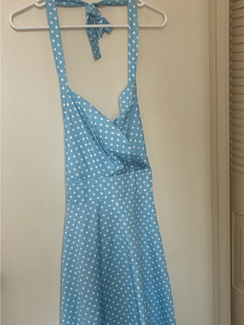 Light Blue Polka Dot Halter Dress